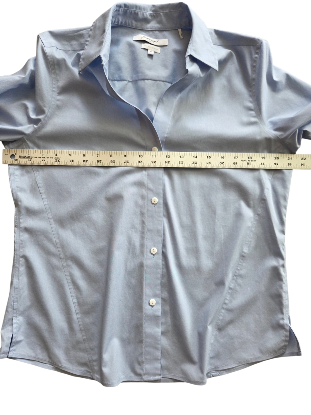 Foxcroft Margie Three-Quarter Sleeve Cotton Button-Up Shirt Light Blue Medium - Picture 6 of 9